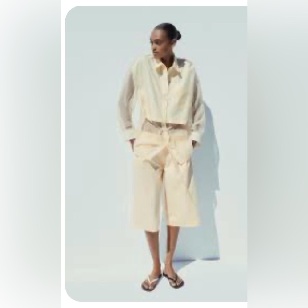 Zara Women's Sheer organza butter cream Blouse